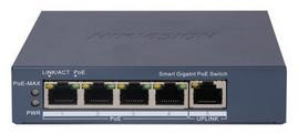 Hikvision DS-3E1505P-EI - 5-portový gigabitový PoE switch so 4 PoE portmi (60 W), Long Range 300 m, kovový