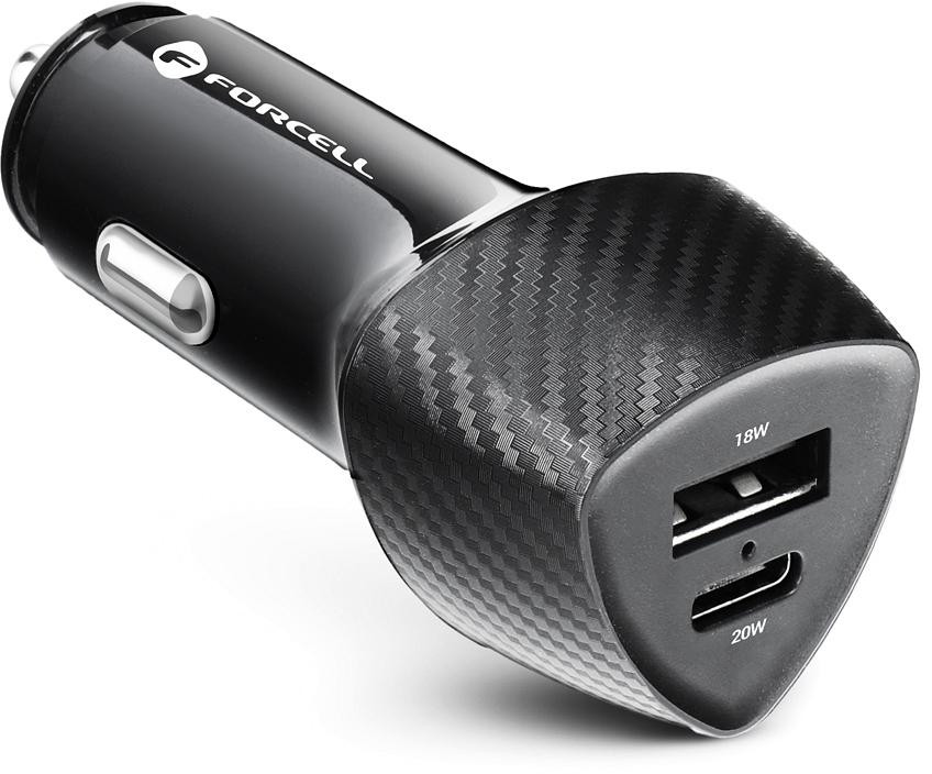 0ef941cea308a05e42e70bf94986e2f4_original.jpg Nabíjačka do auta Forcell Carbon CC50-1A1C – 38 W, USB-C PD 3.0, USB-A QC 3.0, čierna – Obrázok 1