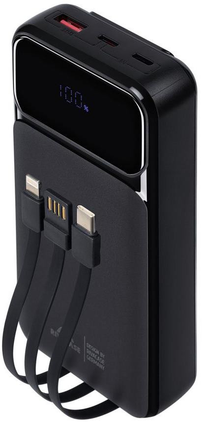 Powerbank Rivacase VA2221 – 20 000 mAh, 22,5 W, PD 3.0 / QC 3.0, integrované káble, čierny