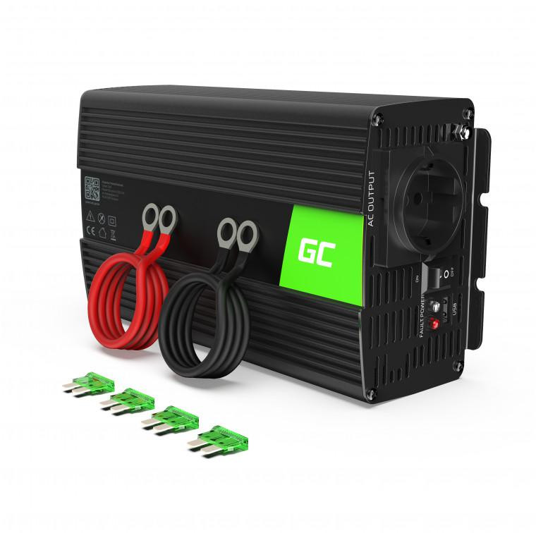 6387728b7ec12317baad6186464d58ee_original.jpg Menič napätia do auta Green Cell INV08 – 12 V/230 V, 1000/2000 W, mod. sínus – Obrázok 1