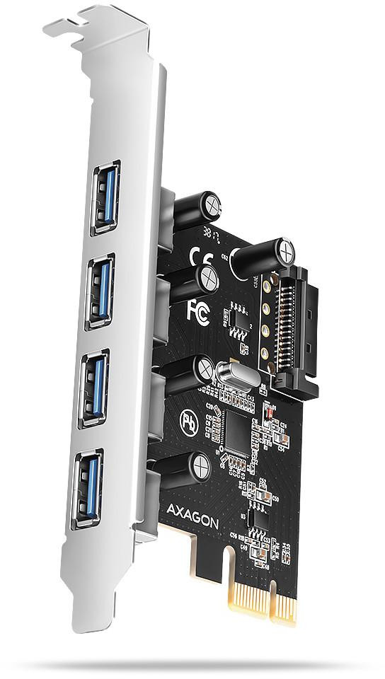 789b2ce25a1d59d178222a174eaee4a3_original.jpg Radič PCIe Axagon PCEU-430RS – 4× USB 3.2 Gen 1, napájanie SATA 15-pin – Obrázok 1