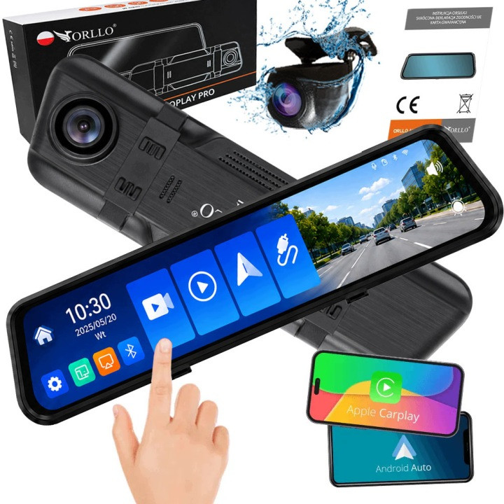 7b7bc0e68cb8dbcd4acf76a59fe84359_original.jpg Autokamera Orllo Autoplay PRO – predná 4K + zadná Full HD, GPS, Wi-Fi, 9,66″ displej – Obrázok 1