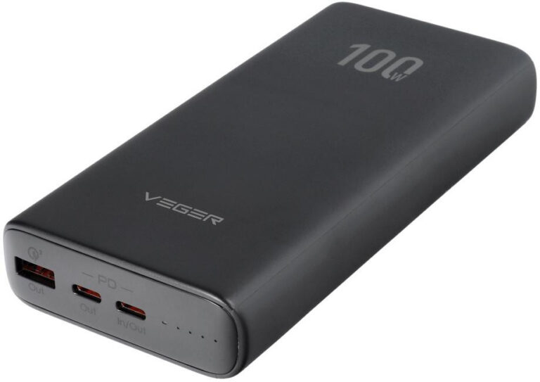 Powerbanka Veger T100 W2032C-100 – 20 000 mAh, 100 W PD, 2× USB-C, USB-A