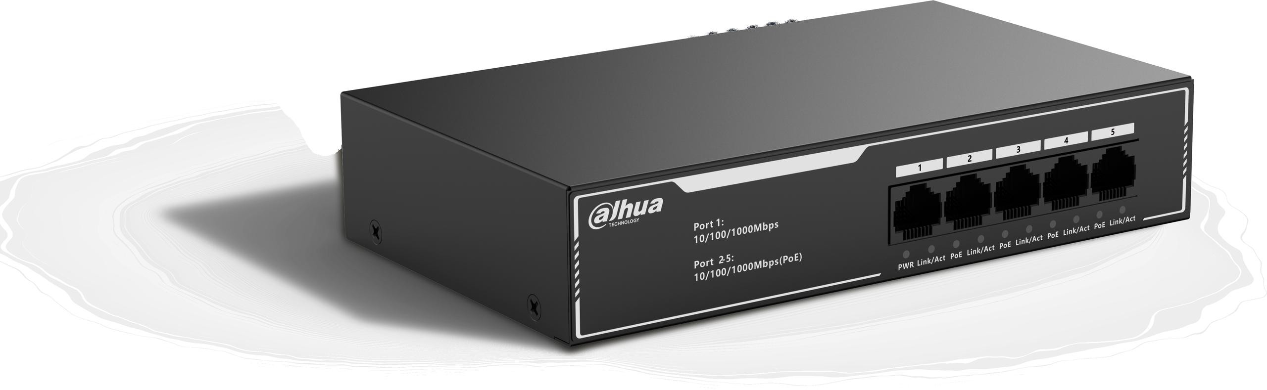 867109278b28b2e726620fccabdca281_original.jpg PoE switch Dahua SG1005LP – 5× GbE, 4× PoE (36 W), nespravovateľný – Obrázok 1
