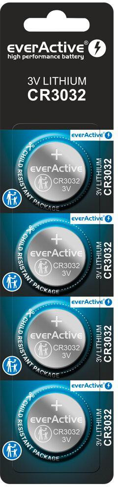 Lítiová gombíková batéria everActive CR3032 – 3 V (balenie 4 ks)