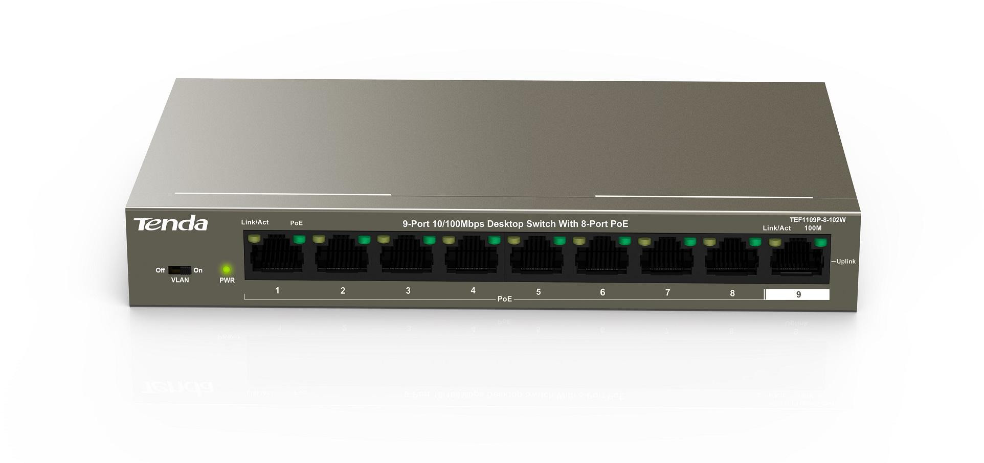 907eceec5bada5a3ed3bdb4db5037273_original.jpg PoE switch Tenda TEF1109P-8-102W – 9 portov, 8× PoE, 10/100 Mb/s – Obrázok 1