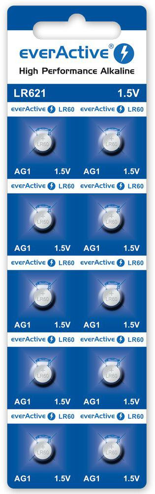 Gombíková batéria everActive EVAG1 – AG1/G1/LR60/LR621, 1,5 V (balenie 10 ks)